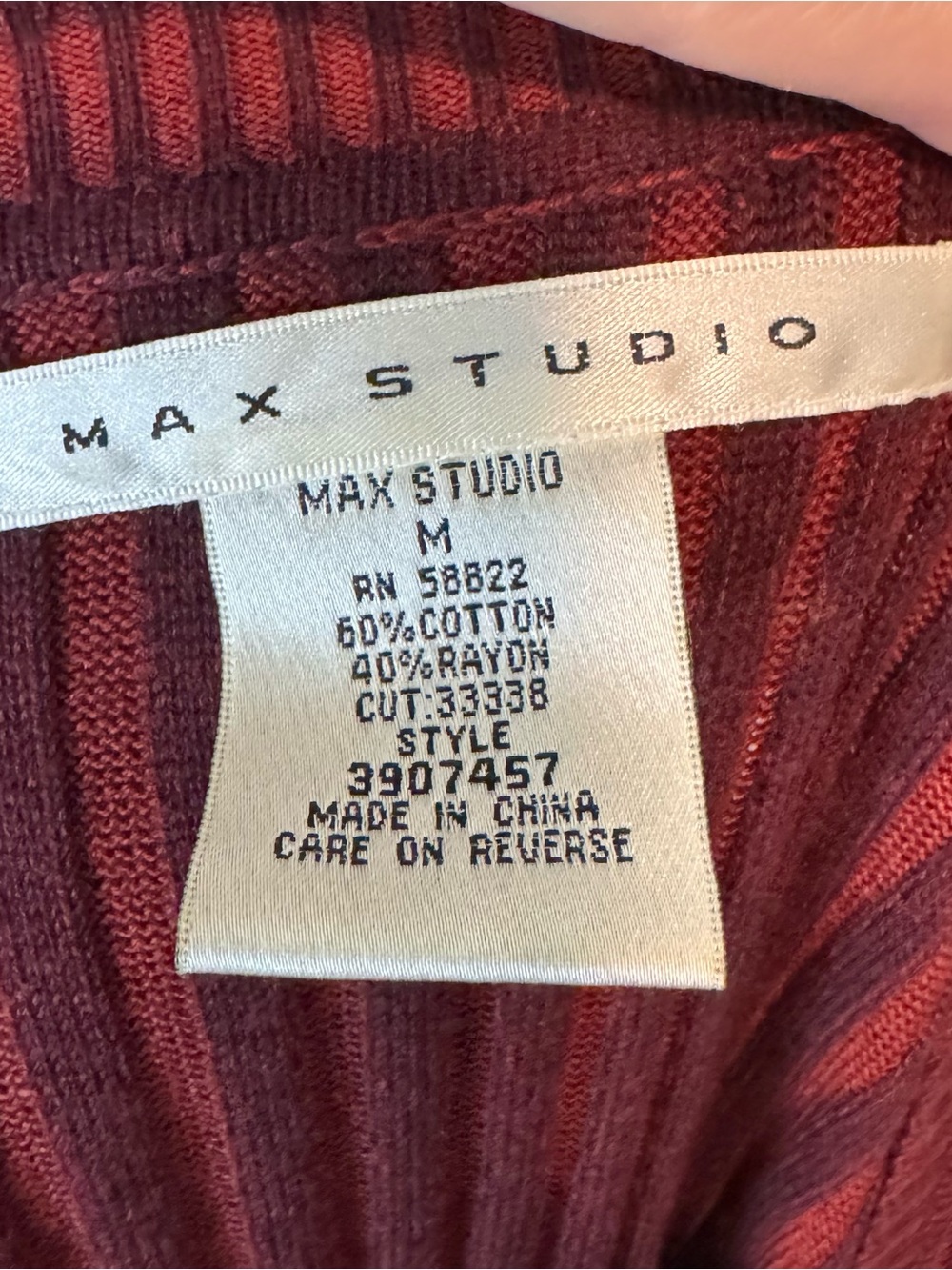 Max Studio Ribbed Long-Sleeve Knit Dress in Burgundy textured design cotton bl - Picture 8 of 8
